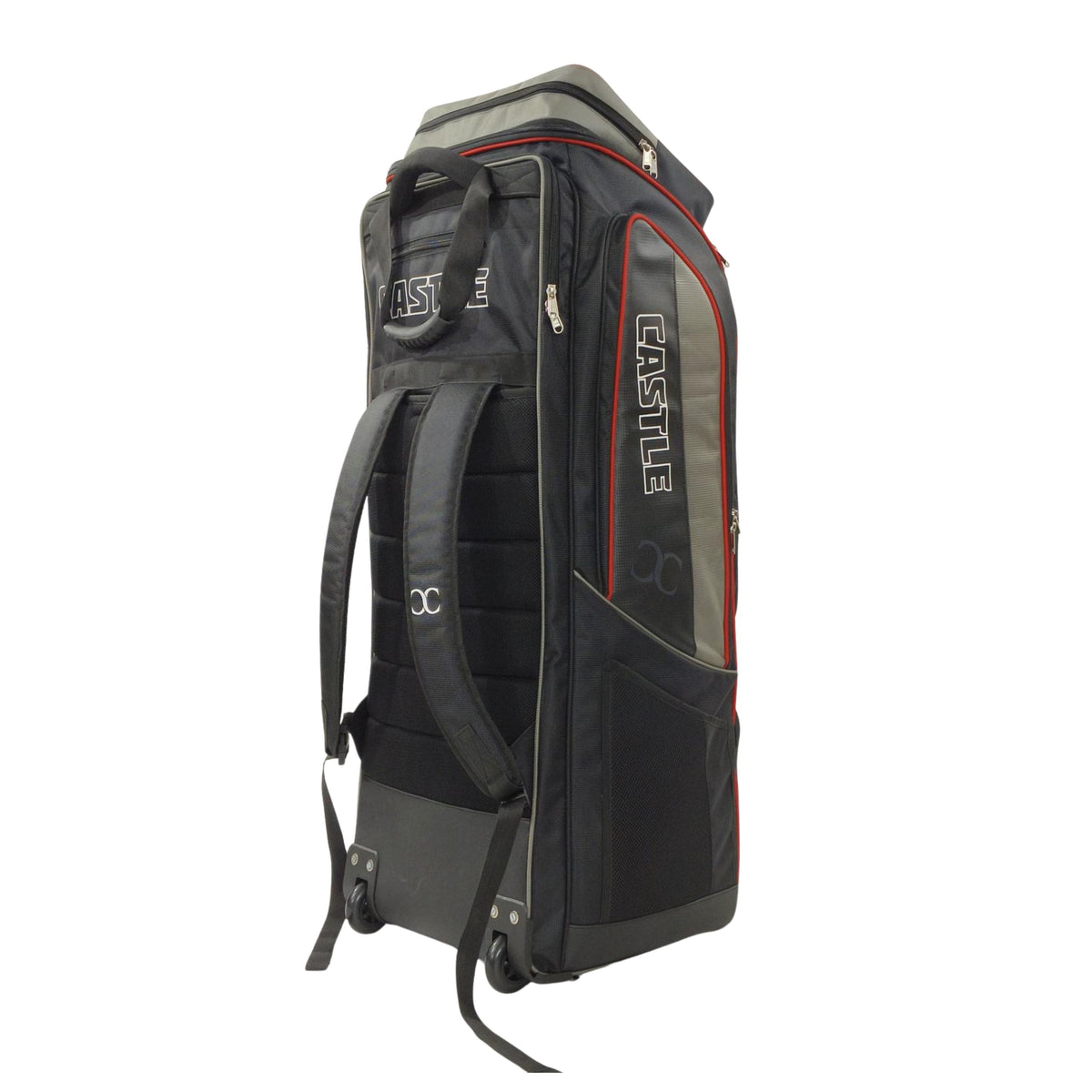 Castle cricket kit bag rear view showing padded backpack straps