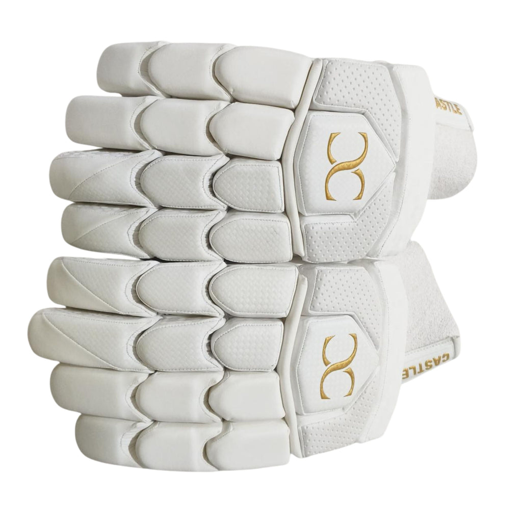 Castle white and gold cricket batting gloves
